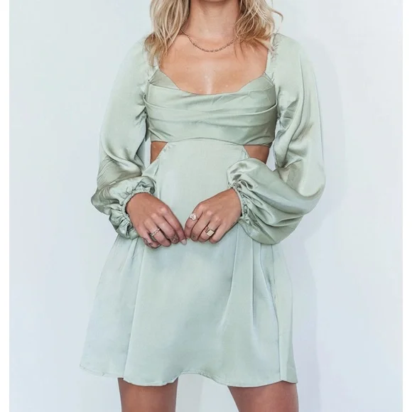 fitted lace wedding dress Simkhai Harpor Long Sleeve Mini Dress - Kelly Green main image 0